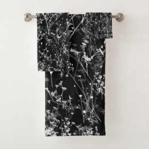 Modern Elegant Abstract Wildflowers Black White Bath Towel Set