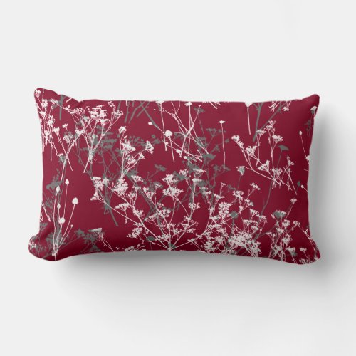 Modern Elegant Abstract Wildflowers Burgundy Grey Lumbar Pillow