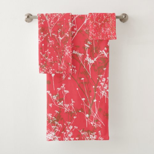 Modern Elegant Abstract Wildflowers Coral Pink Bath Towel Set