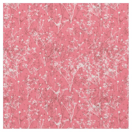 Modern Elegant Abstract Wildflowers on Coral Pink Fabric