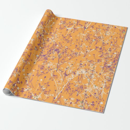 Modern Elegant Abstract Wildflowers on Orange Wrapping Paper