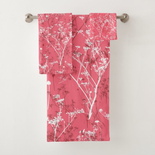Modern Elegant Abstract Wildflowers on Pink Bath Towel Set