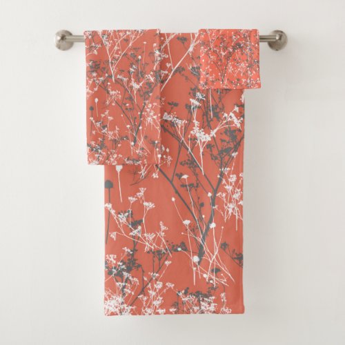 Modern Elegant Abstract Wildflowers Terracotta Red Bath Towel Set