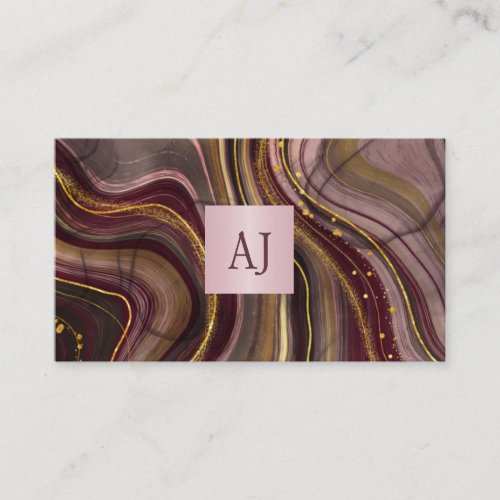 Modern elegant agate gold burgundy makeup artist business card