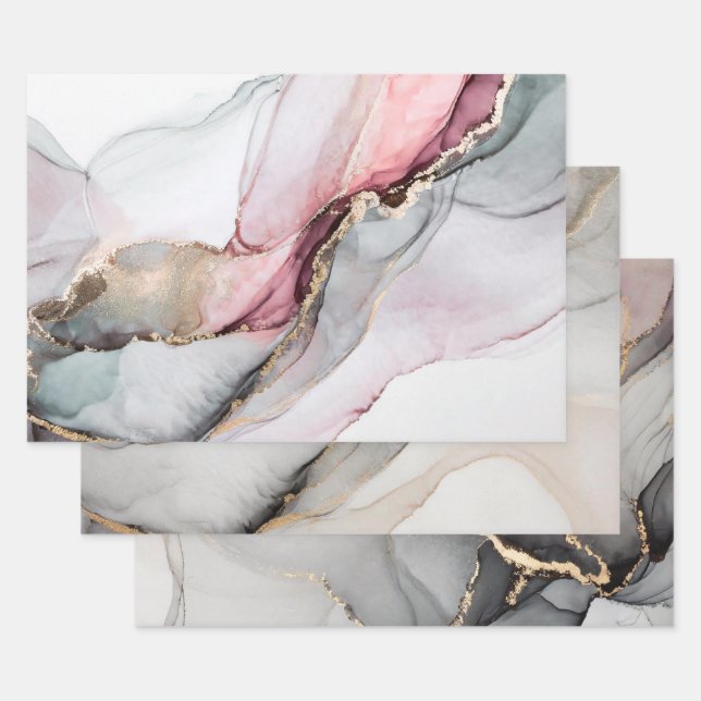 Modern Elegant Agate Marble Wrapping Paper Sheets (Set)