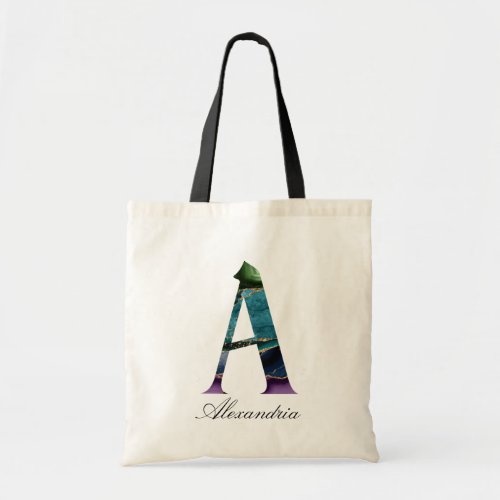 Modern Elegant Agate Monogram Initial Name Tote Bag