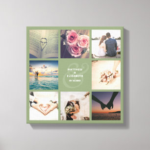 Modern Elegant Ampersand Wedding Photo Collage Canvas Print