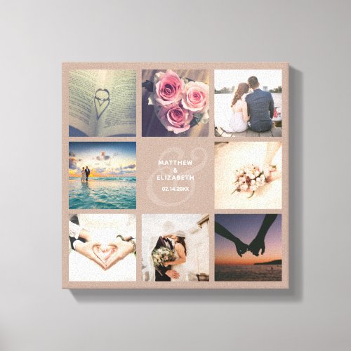 Modern Elegant Ampersand Wedding Photo Collage Canvas Print