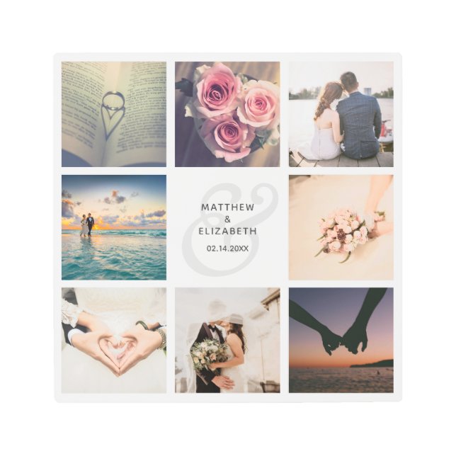 Modern Elegant Ampersand Wedding Photo Collage Metal Print (Front)