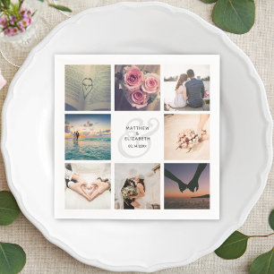Modern Elegant Ampersand Wedding Photo Collage Napkins