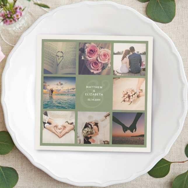 Modern Elegant Ampersand Wedding Photo Collage Napkins (Creator Uploaded)