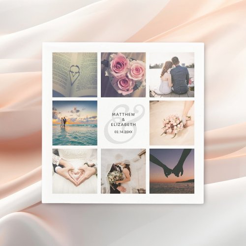 Modern Elegant Ampersand Wedding Photo Collage Napkins