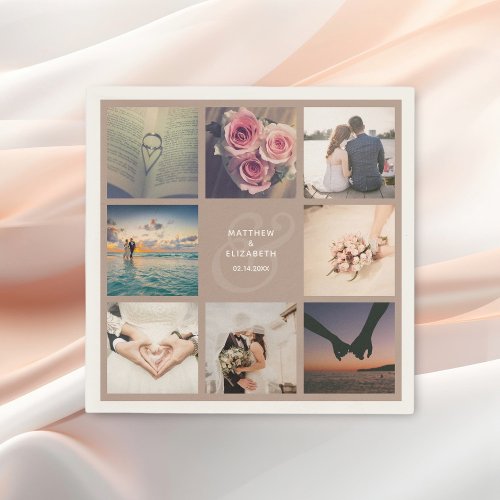 Modern Elegant Ampersand Wedding Photo Collage Napkins