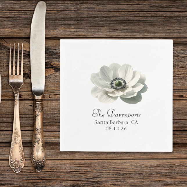 Modern Elegant Anenome Flower Wedding Cocktail Napkins (Creator Uploaded)