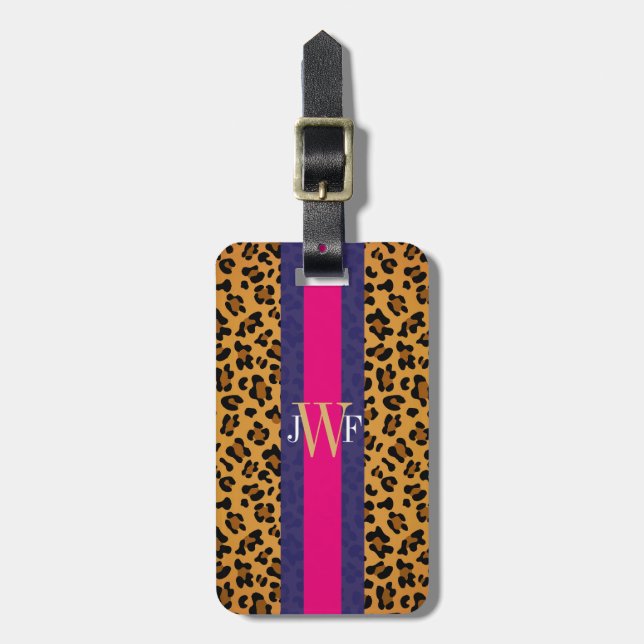 Modern Elegant Animal Print Leopard Personalized Luggage Tag (Front Vertical)