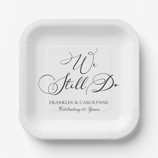 Modern Elegant Anniversary Vow Renewal Paper Plates (Front)