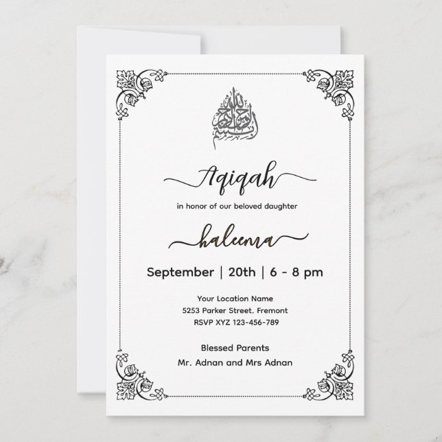 Modern elegant Aqeeqah- Aqiqah-  Invitation (Front)