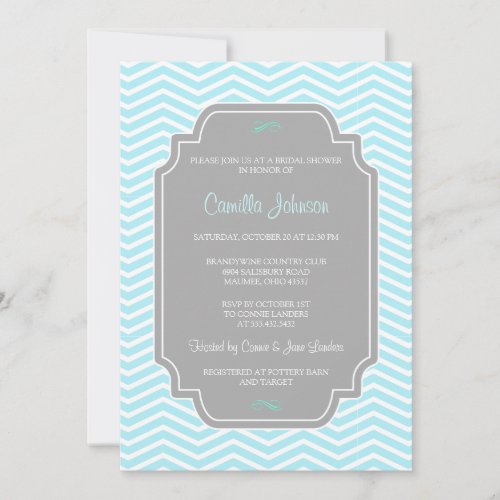 Modern Elegant Aqua Chevron Bridal Shower Custom Invitations