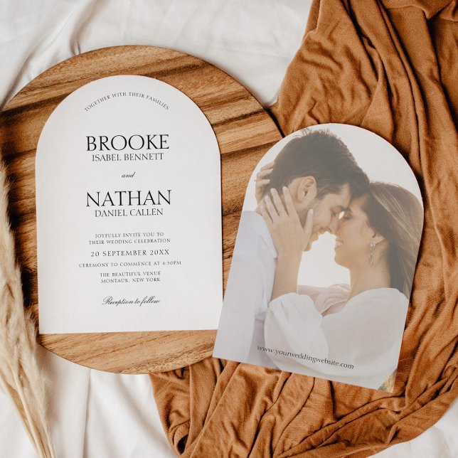 Modern Elegant Arch Black & White Photo Wedding Invitation (Creator Uploaded)
