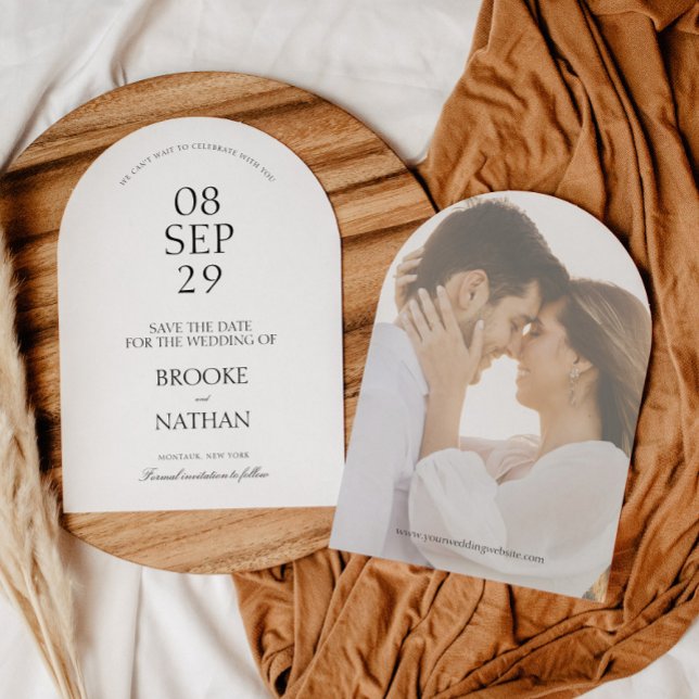 Modern Elegant Arch Black & White Photo Wedding Save The Date (Creator Uploaded)