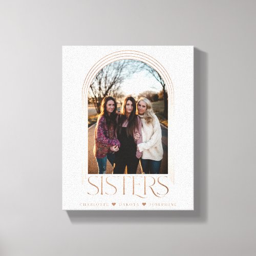 Modern Elegant Arch Frame Sisters Photo Keepsake Canvas Print