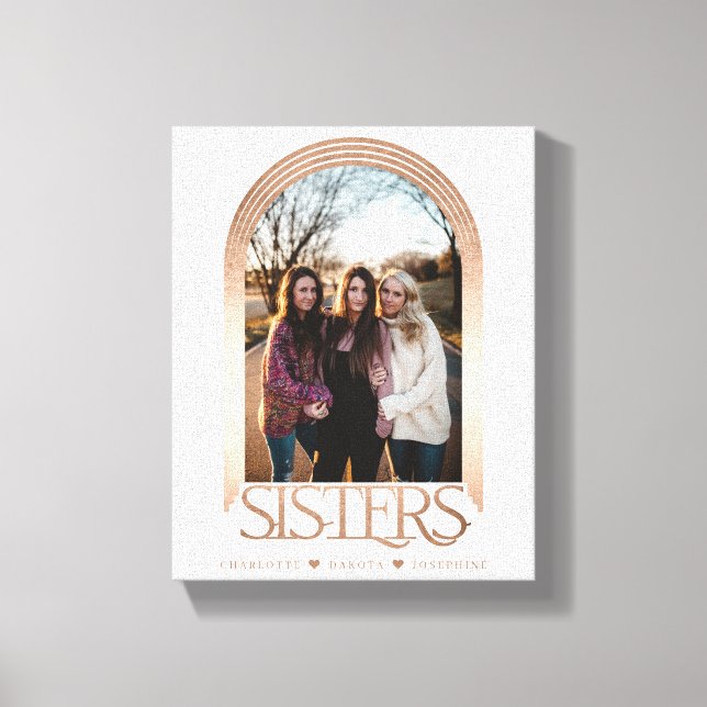 Modern Elegant Arch Frame Sisters Photo Keepsake Canvas Print (Front)