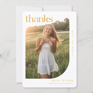 Modern Elegant Arch Photo Gold Script Graduation Thank You Card