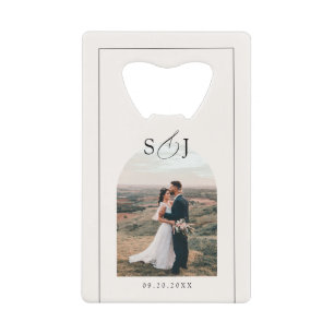 Modern Elegant Arch Photo Script Wedding Favor Credit Card Bottle Opener
