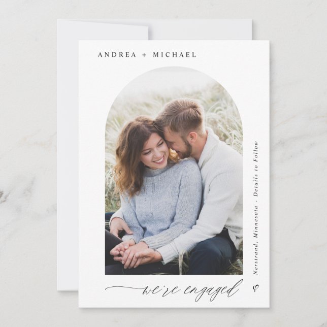 Modern Elegant Arch Photo Wedding Engagement Announcement (Front)