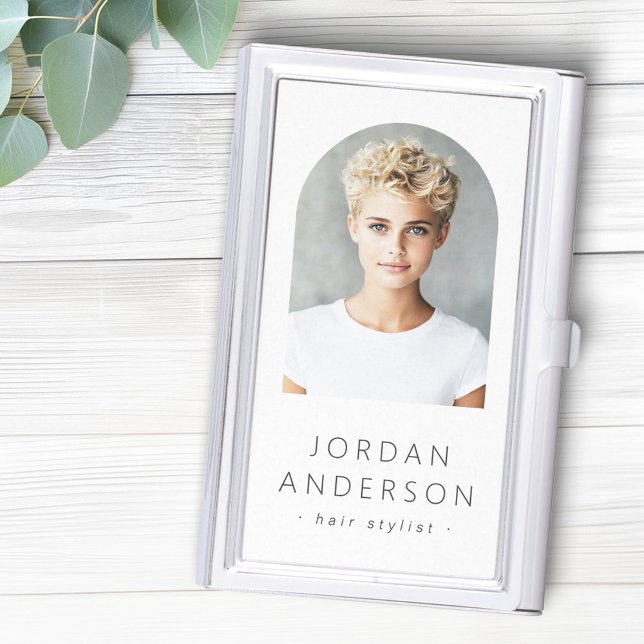 Modern elegant arch photo white business card case (Modern elegant arch photo white business card case)