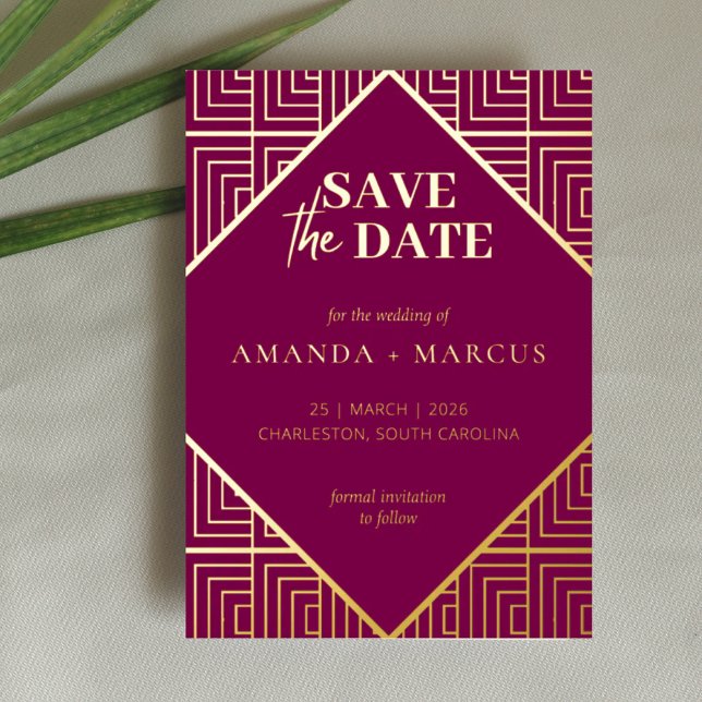 Modern Elegant Art Deco Geometric Save the Date Foil Invitation (Creator Uploaded)