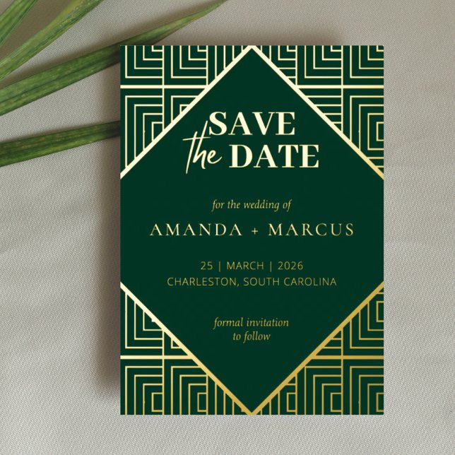 Modern Elegant Art Deco Geometric Save the Date Foil Invitation (Creator Uploaded)