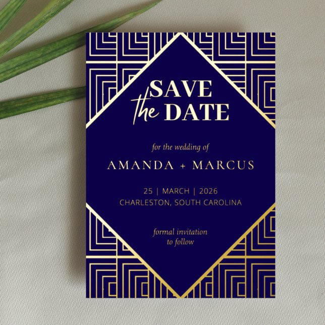 Modern Elegant Art Deco Geometric Save the Date Foil Invitation (Creator Uploaded)