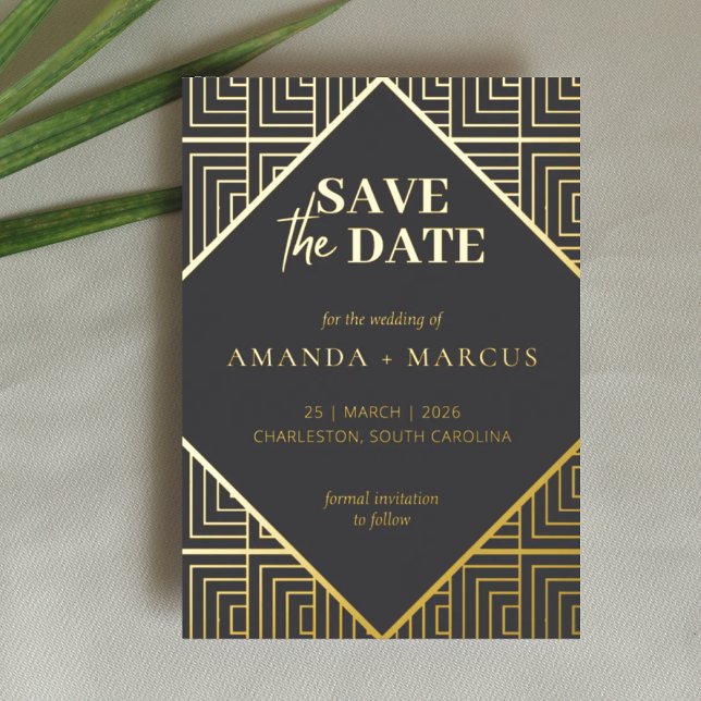 Modern Elegant Art Deco Geometric Save the Date Foil Invitation (Creator Uploaded)