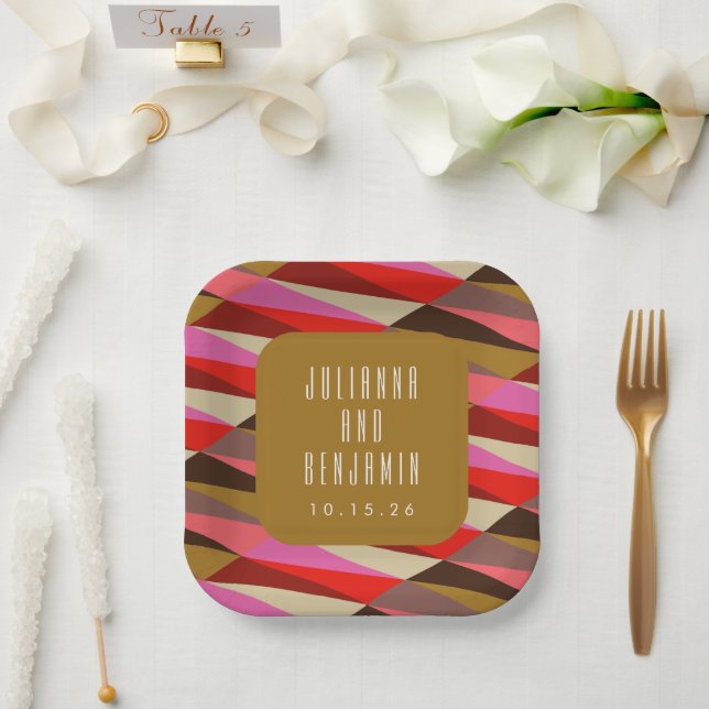 Modern Elegant Art Deco Geometric Wedding Custom Paper Plates (Wedding)