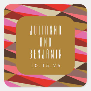 Modern Elegant Art Deco Geometric Wedding Custom Square Sticker