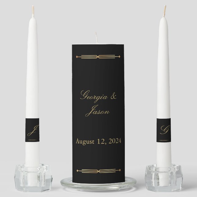 Modern elegant Art Deco wedding candle set (Front)