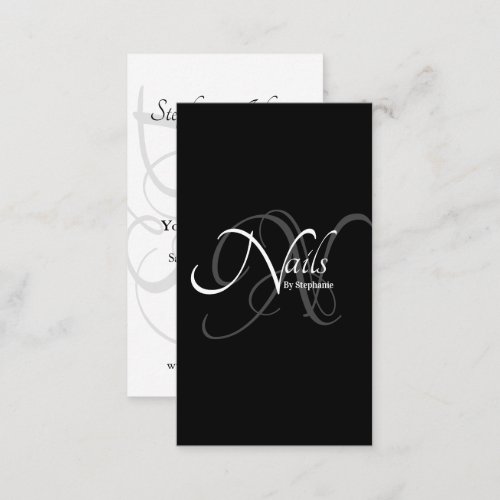 Modern Elegant BW Monogram Typography Nail Artist Business Card