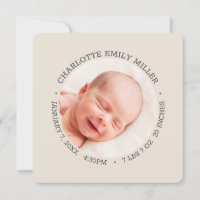 Modern Elegant Baby Birth Announcement Photo Card