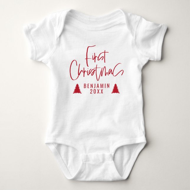 modern elegant baby first christmas baby bodysuit (Front)