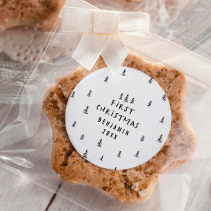 modern elegant baby first christmas baby classic round sticker