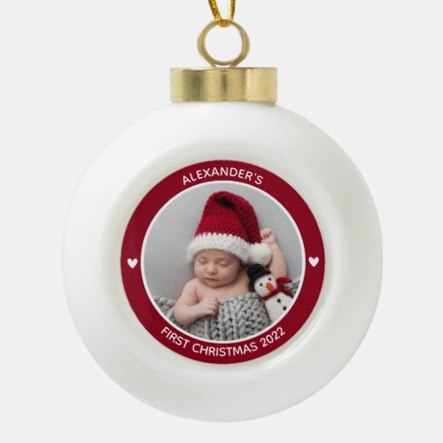 Modern Elegant Baby First Christmas Keepsake  Ceramic Ball Christmas Ornament