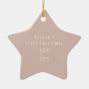 modern elegant baby first christmas natural ceramic ornament