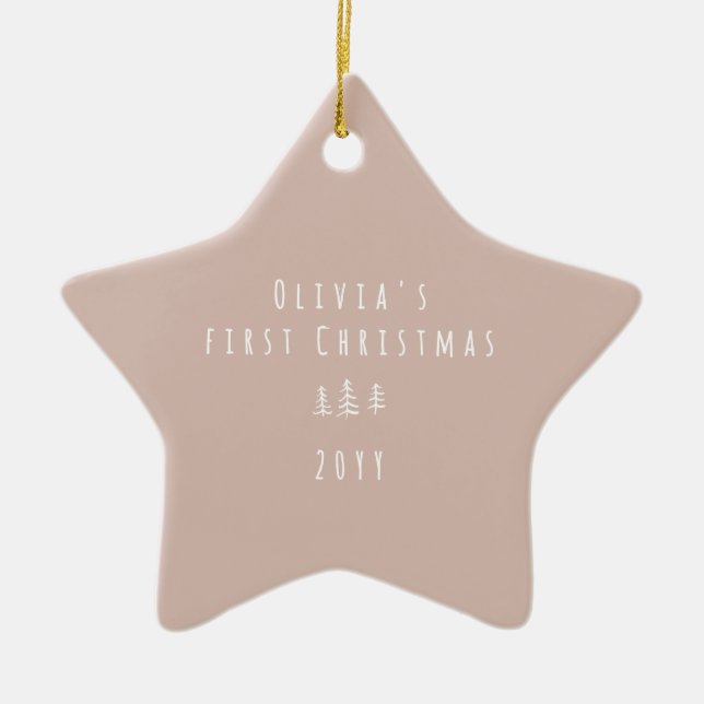 modern elegant baby first christmas natural ceramic ornament (Front)