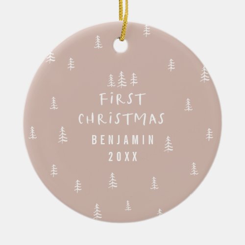 modern elegant baby first christmas natural toffee ceramic ornament