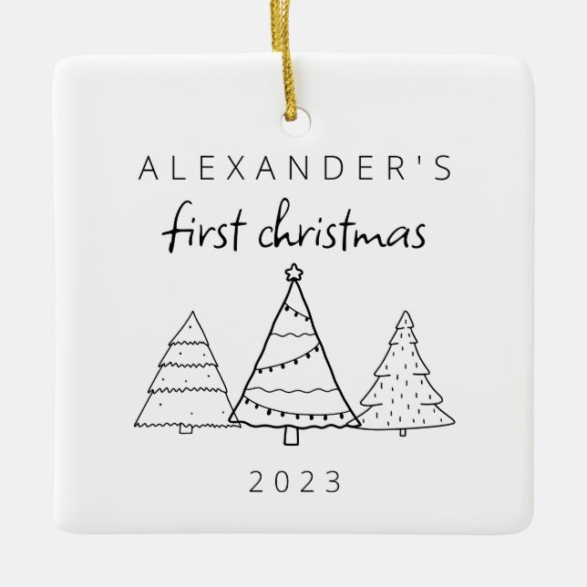 Modern Elegant Baby First Christmas Photo Ceramic Ornament (Front)
