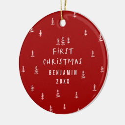 modern elegant baby first christmas red ceramic ornament | Zazzle