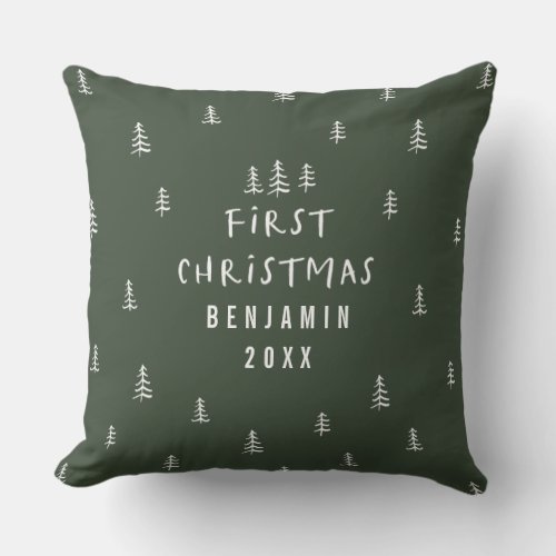 modern elegant baby first christmas throw pillow