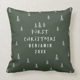 modern elegant baby first christmas throw pillow