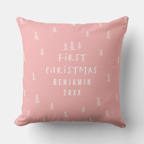 modern elegant baby first christmas throw pillow